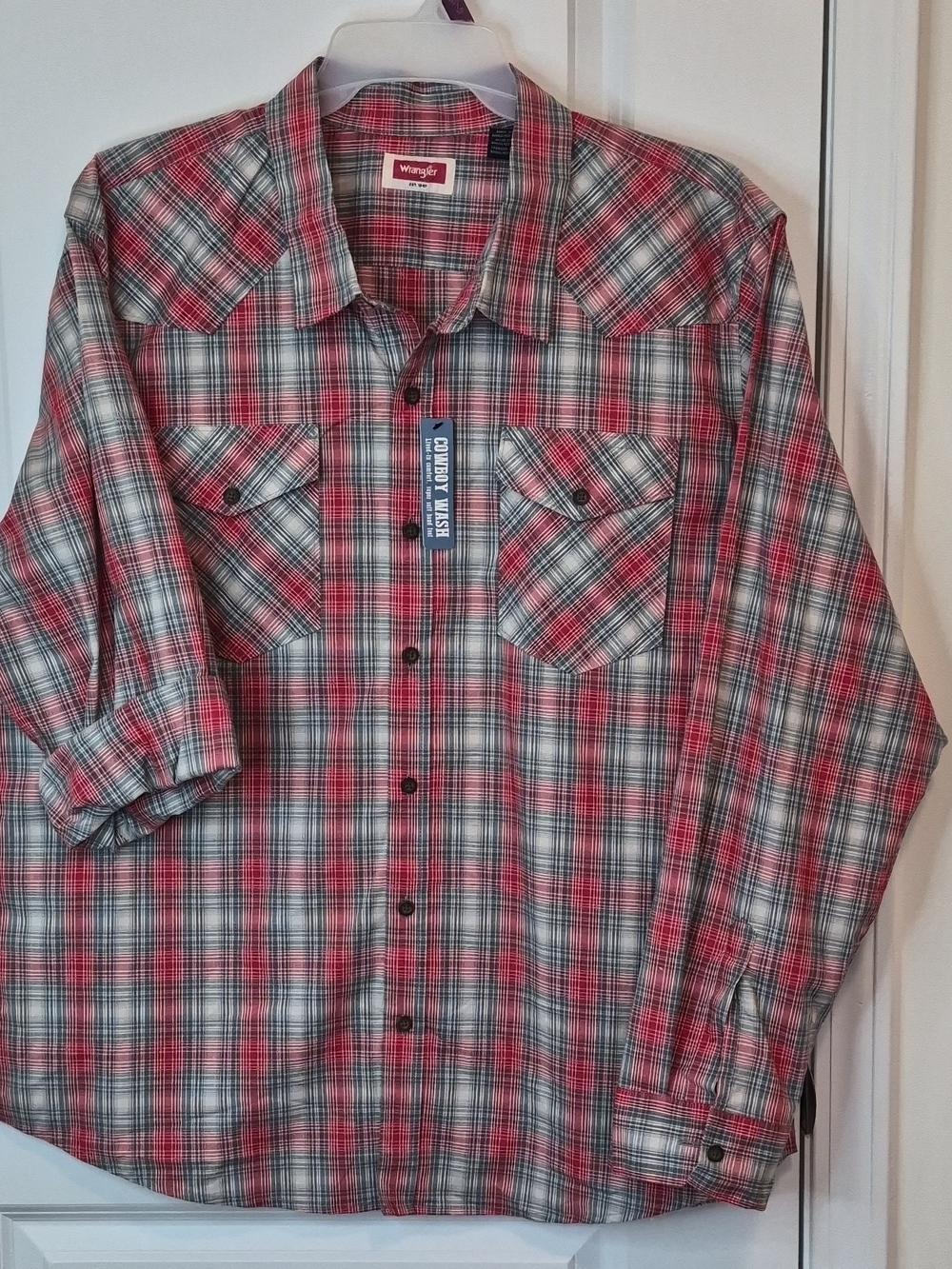Wrangler Men's Red and Gray Plaid Western Shirt Size 2XL